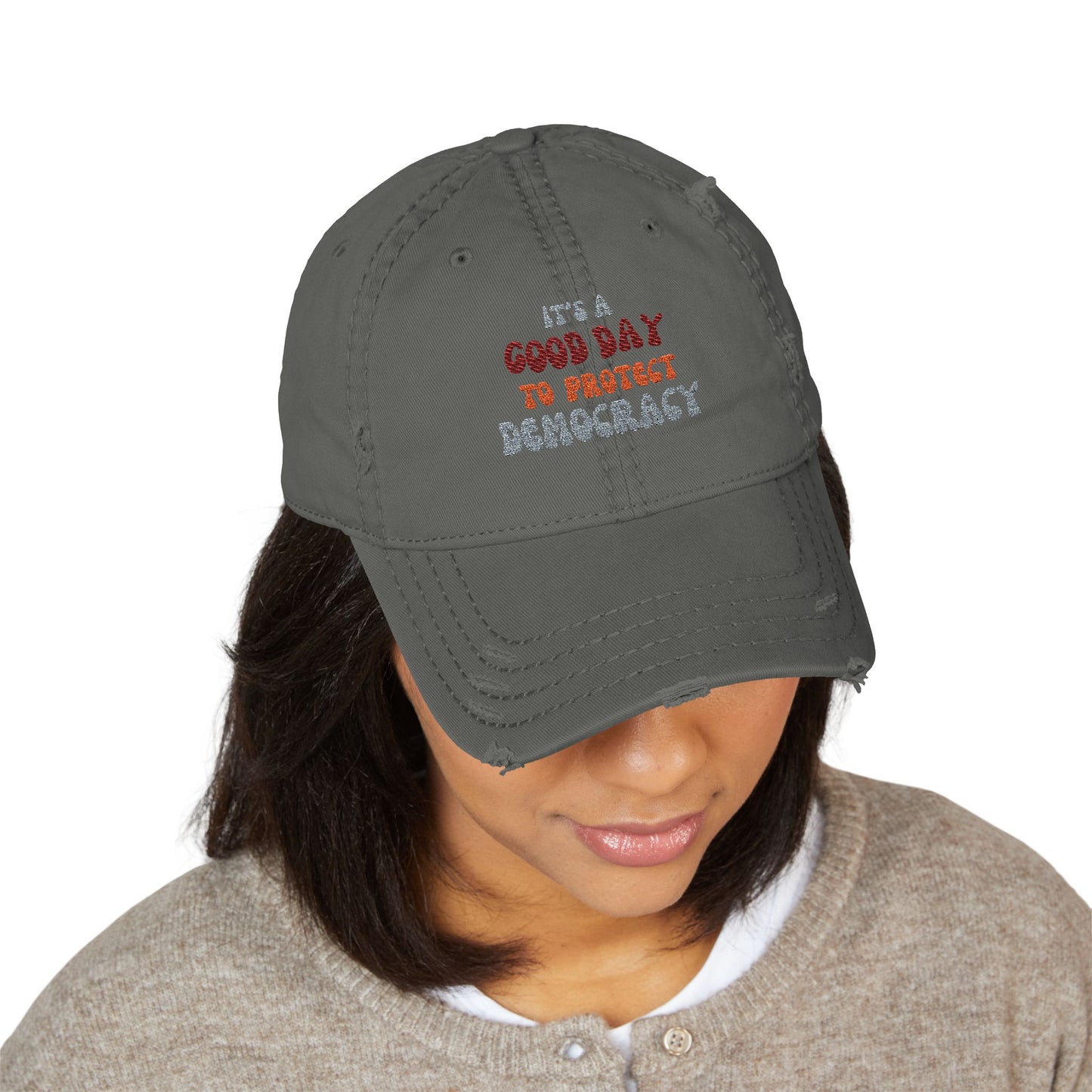 Empowering Distressed Dad Hat - It's a Good Day to Protect Democracy, Casual Wear, Political Cap, Gift for Activists, Unisex Fashion