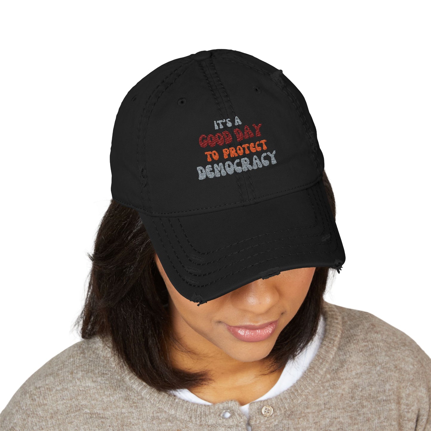 Empowering Distressed Dad Hat - It's a Good Day to Protect Democracy, Casual Wear, Political Cap, Gift for Activists, Unisex Fashion